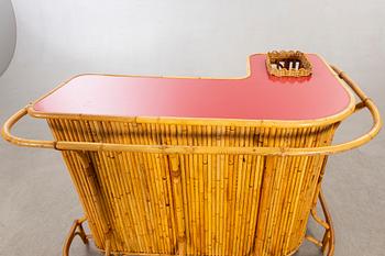 P.C Bonacina, Italien, Bar counter, 4 stools / bar stools, Bamboo, 1950s.
