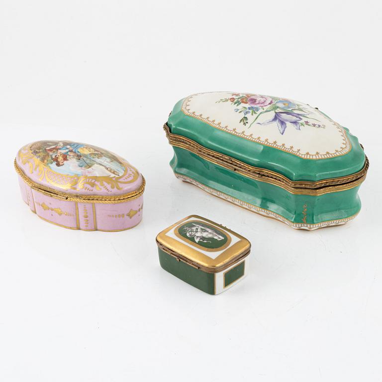 Three porcelain boxes, France, First half and mid 20th century.