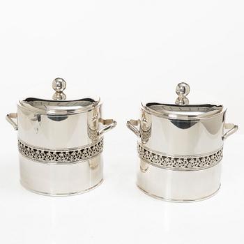 Ice buckets with lids, a pair, silver-plated, Mazzucconi Firenze, Italy.