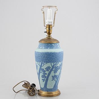 Josef Ekberg, a 'Sgrafitto' creamware table lamp, Gustavsberg, early 20th Century.