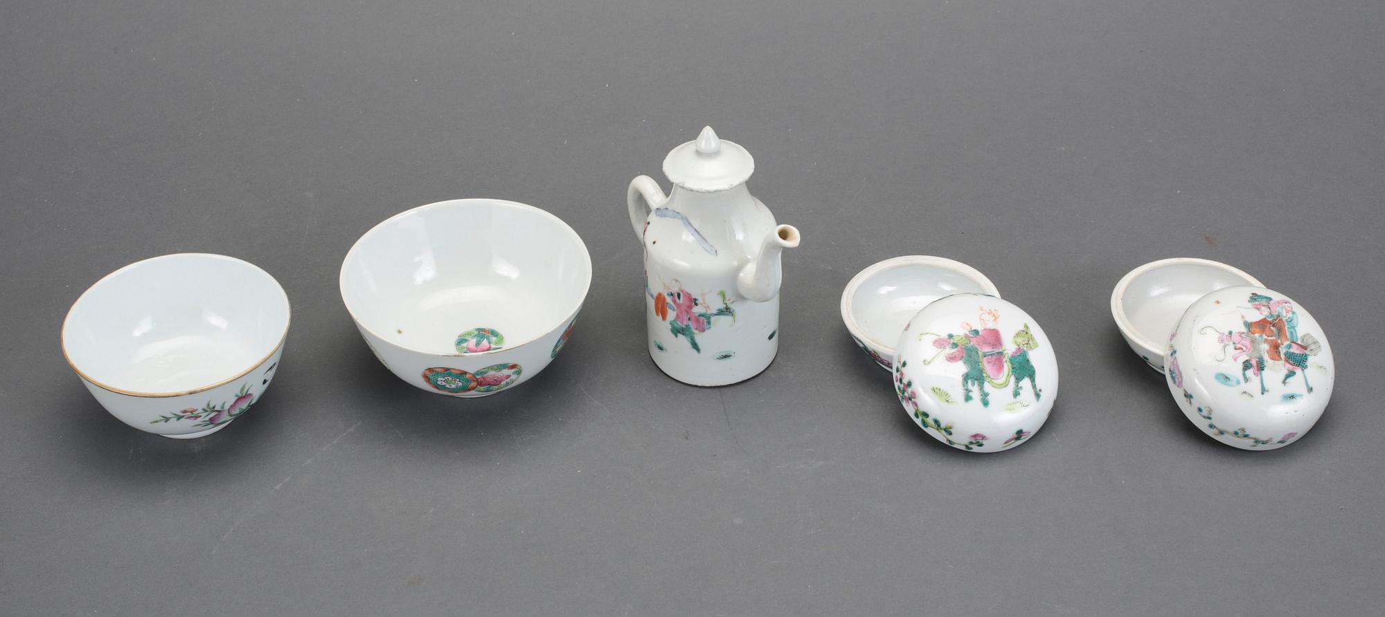 PARTI PORSLIN, 5 delar, Kina, 1800/1900-tal.