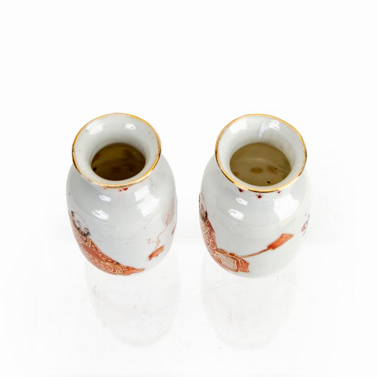 A pair of Chinese porcelain miniature vases possibly first half of the 20th century.