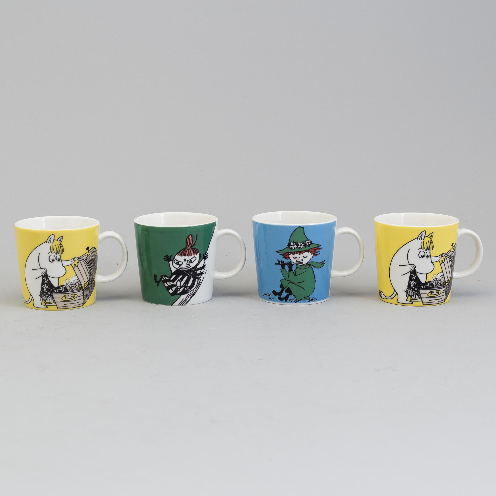 4 porcelain cups and a bowl, Arabia, "Moomin Characters".