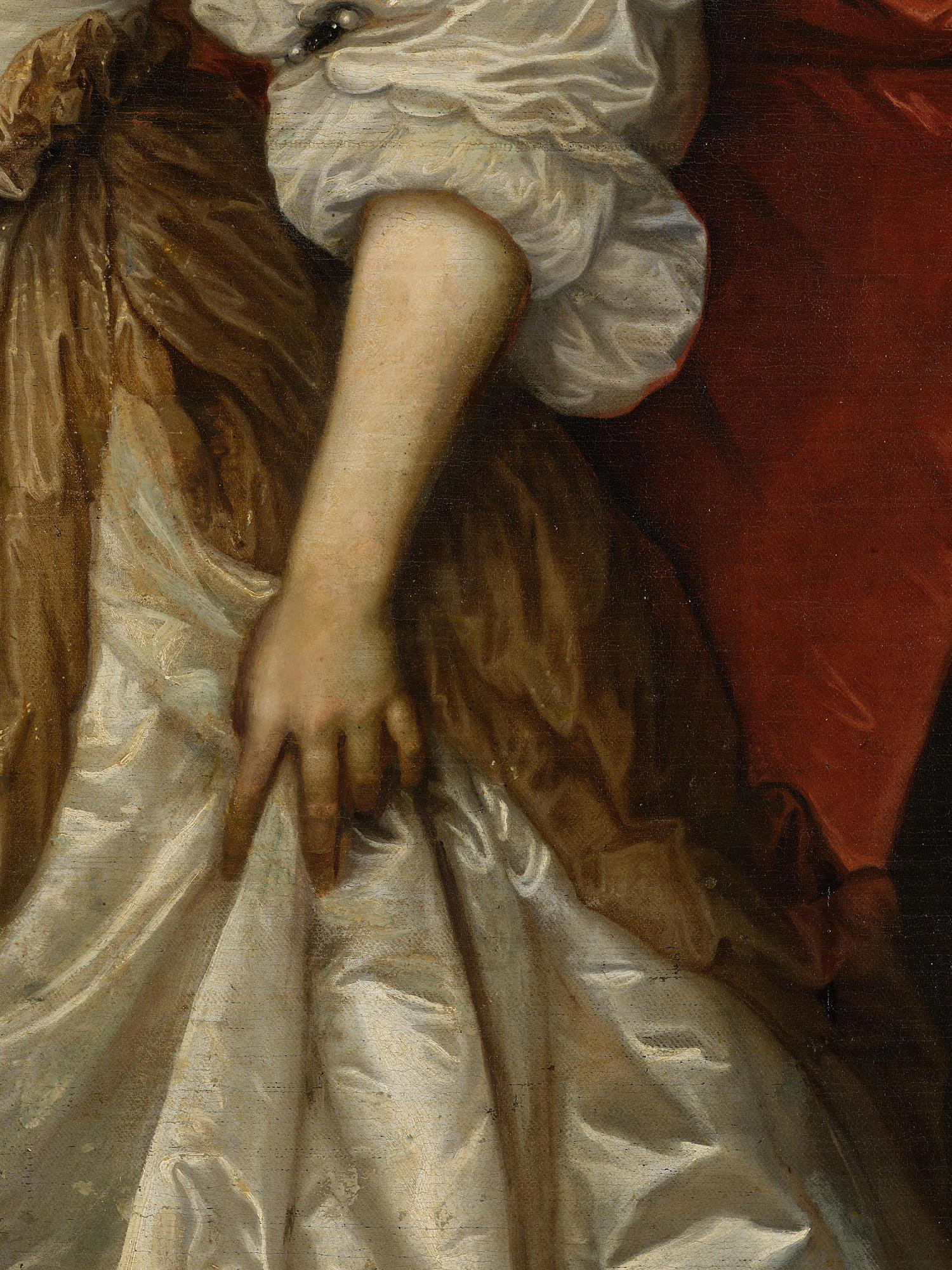 Adriaen Hanneman, Half-length portrait of a woman with a dog (Portret van een dame).