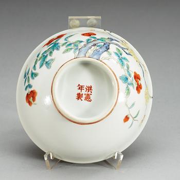 A famille rose bowl, presumably Republic with Hongxians four character mark.