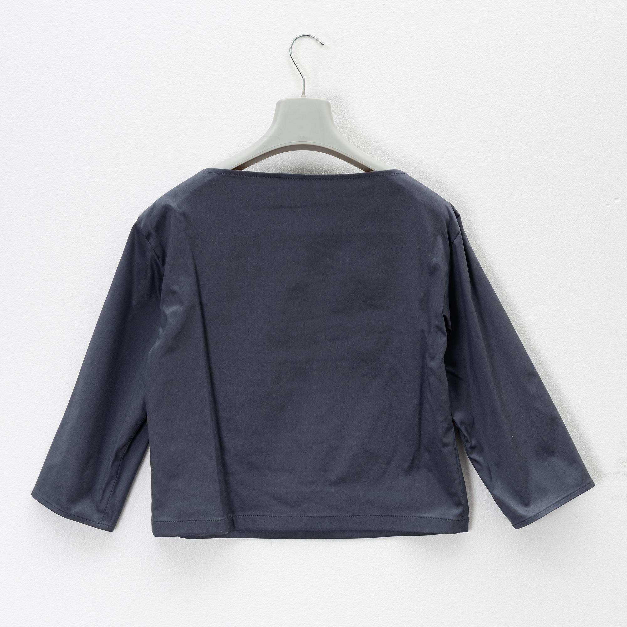 Prada, A dark grey silk-mix skirt and top.