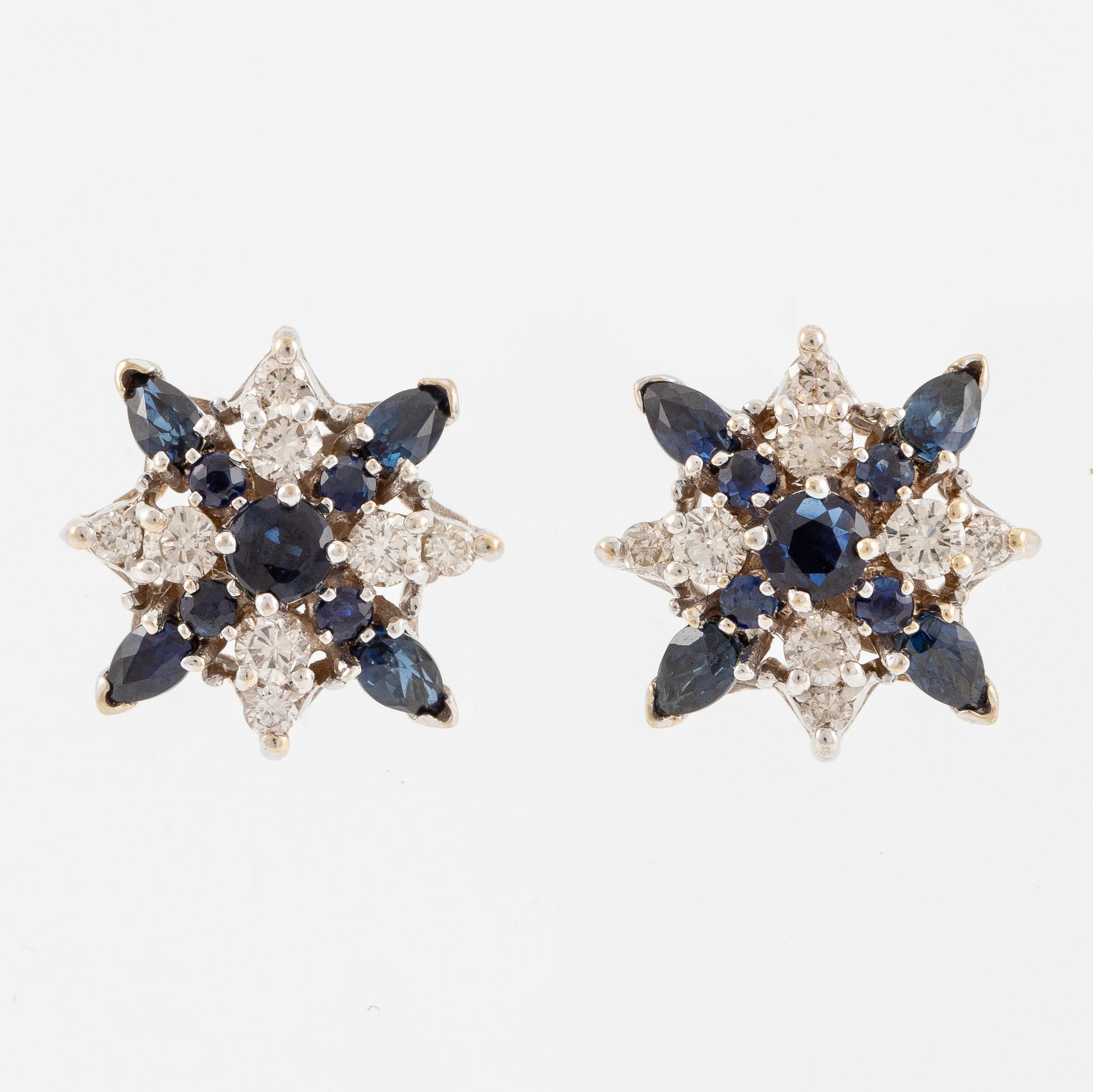 Earrings in 18K white gold with brilliant-cut diamonds and sapphires.