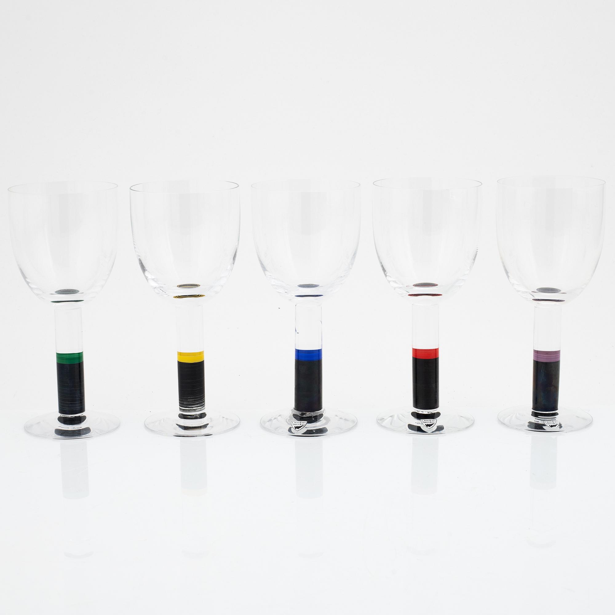 Gunnar Cyrén, 14 'Rainbow' wine glasses, Orrefors.