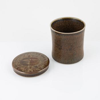Carl-Harry Stålhane, burk med lock, stengods, Rörstrand Ateljé, signerad.