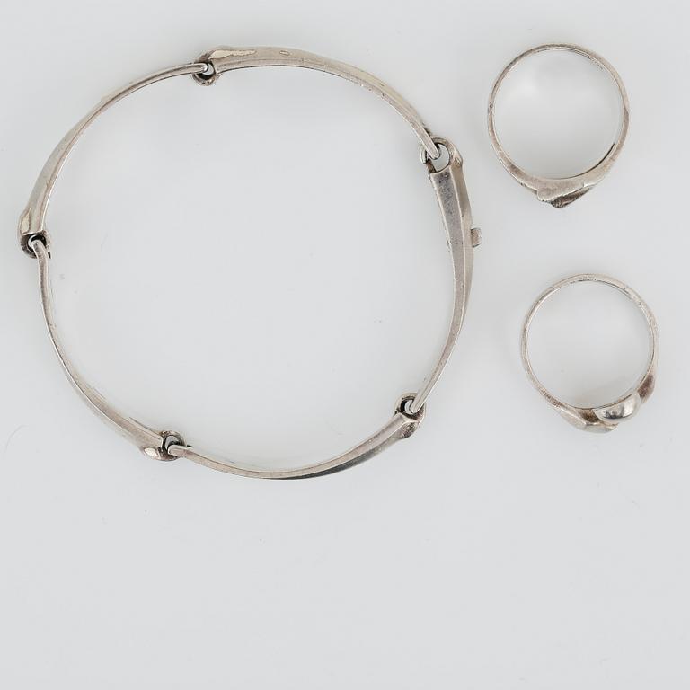 ARMBAND samt 2 RINGAR, sterling silver, Lapponia, Finland, daterad 1984, 1980 och 1985 respektive. Vikt ca 27,42 g.