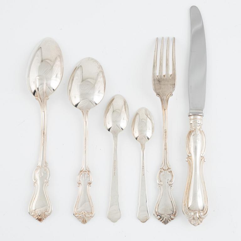 Cutlery set, silver, 39 pieces model 'Olga', and 15 pieces model 'Chippendale', including GAB, Stockholm 1963.