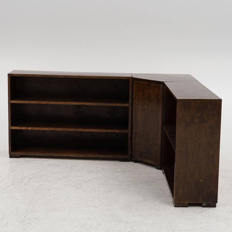 Corner bookcase with cabinet, 3 parts, first half of the 20th century.