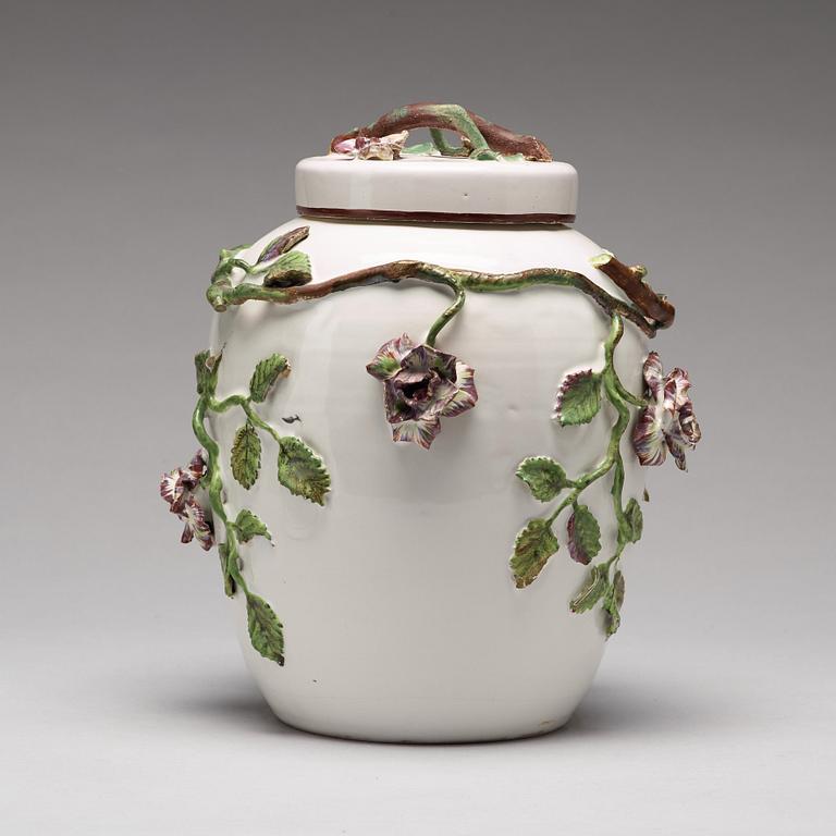 A Swedish faience jar with cover, Marieberg, 18th Century.