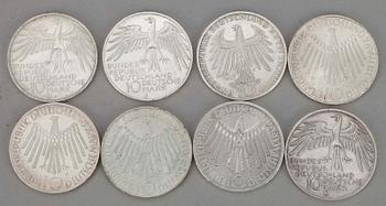 MINNESMYNT,8 st, silver, 10 Dmk,  Bundes Republik Deutschland 1972.