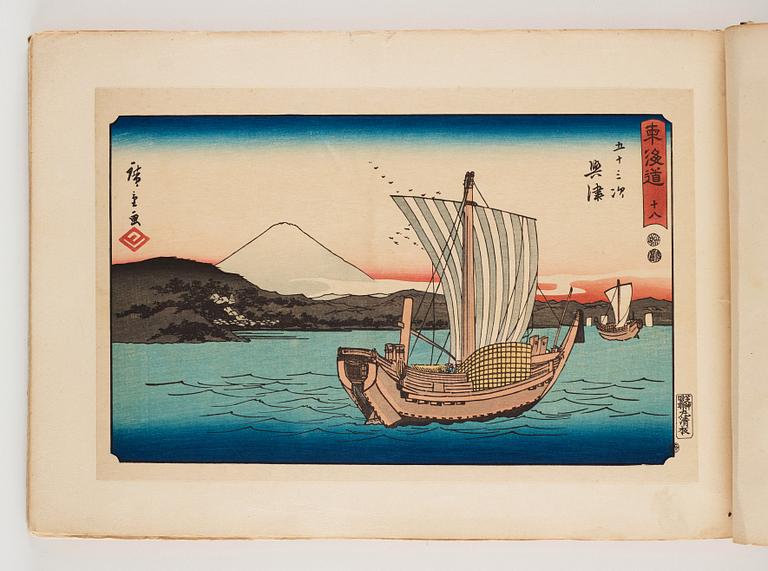 An album with Japanese woodblock prints after Ando Utagawa Hiroshige (1797-1858), mid 20th Century. (37 prints).