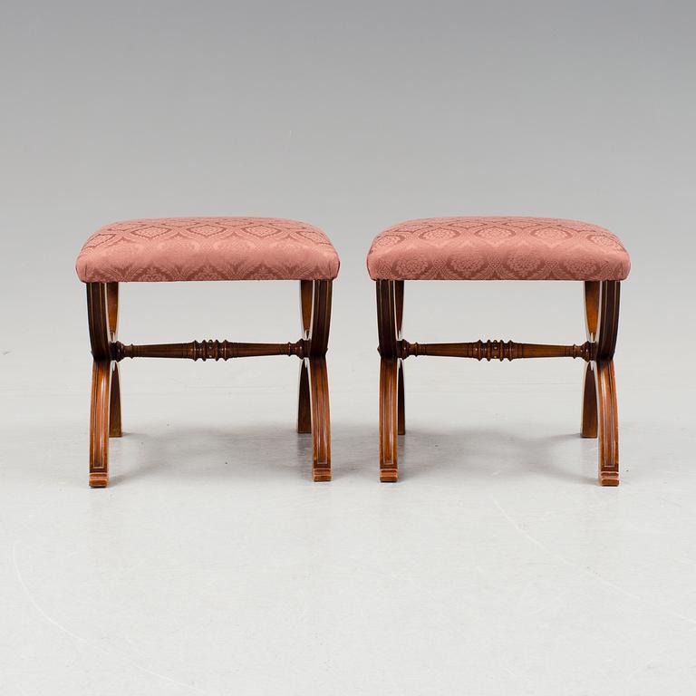 A pair of walnut stools by A. Svensson & Sons Göteborg c. 1900.