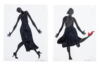100. Anna Bergman, 14 silhouette costume sketches.