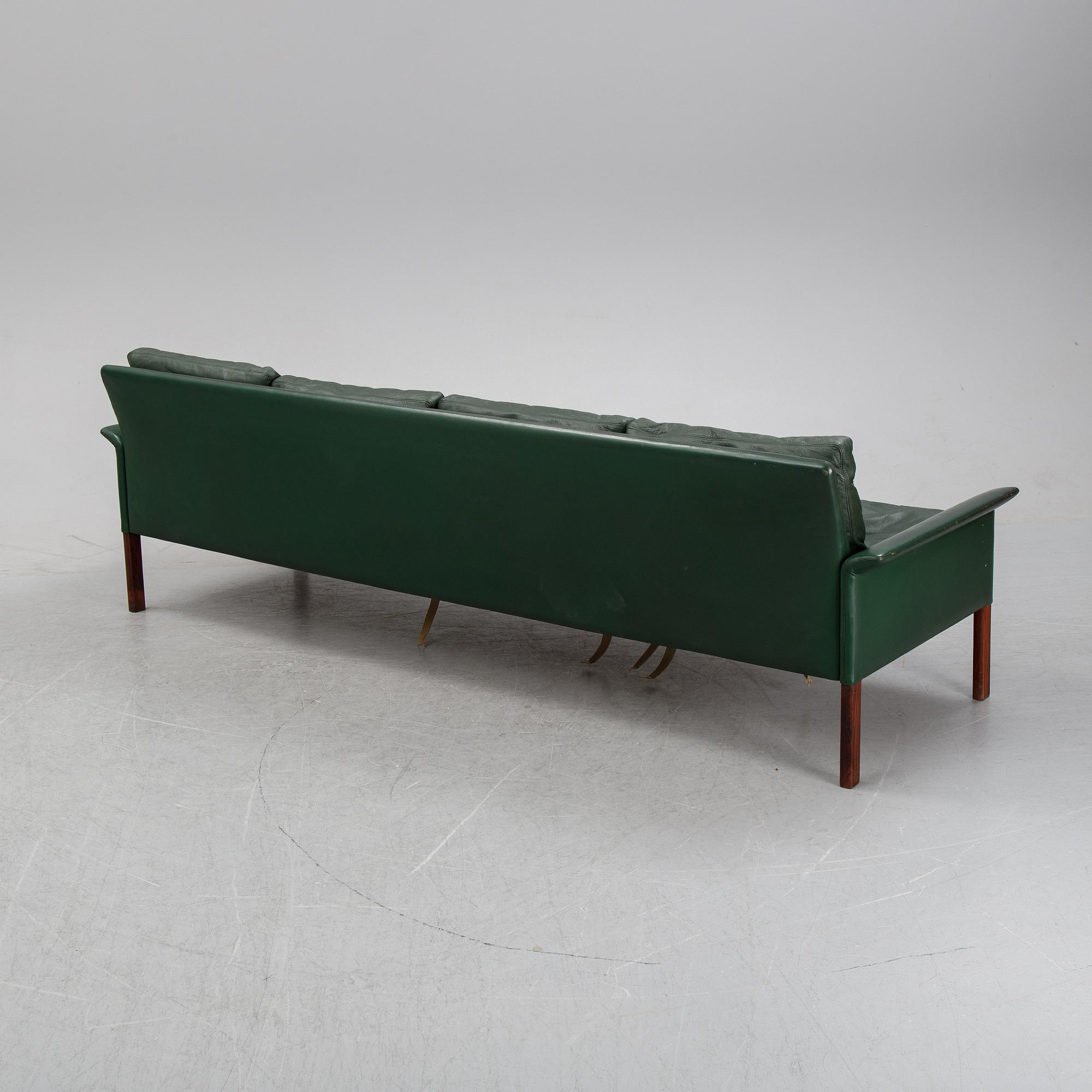 Hans Olsen, a green leather sofa, Denmark, 1960's.
