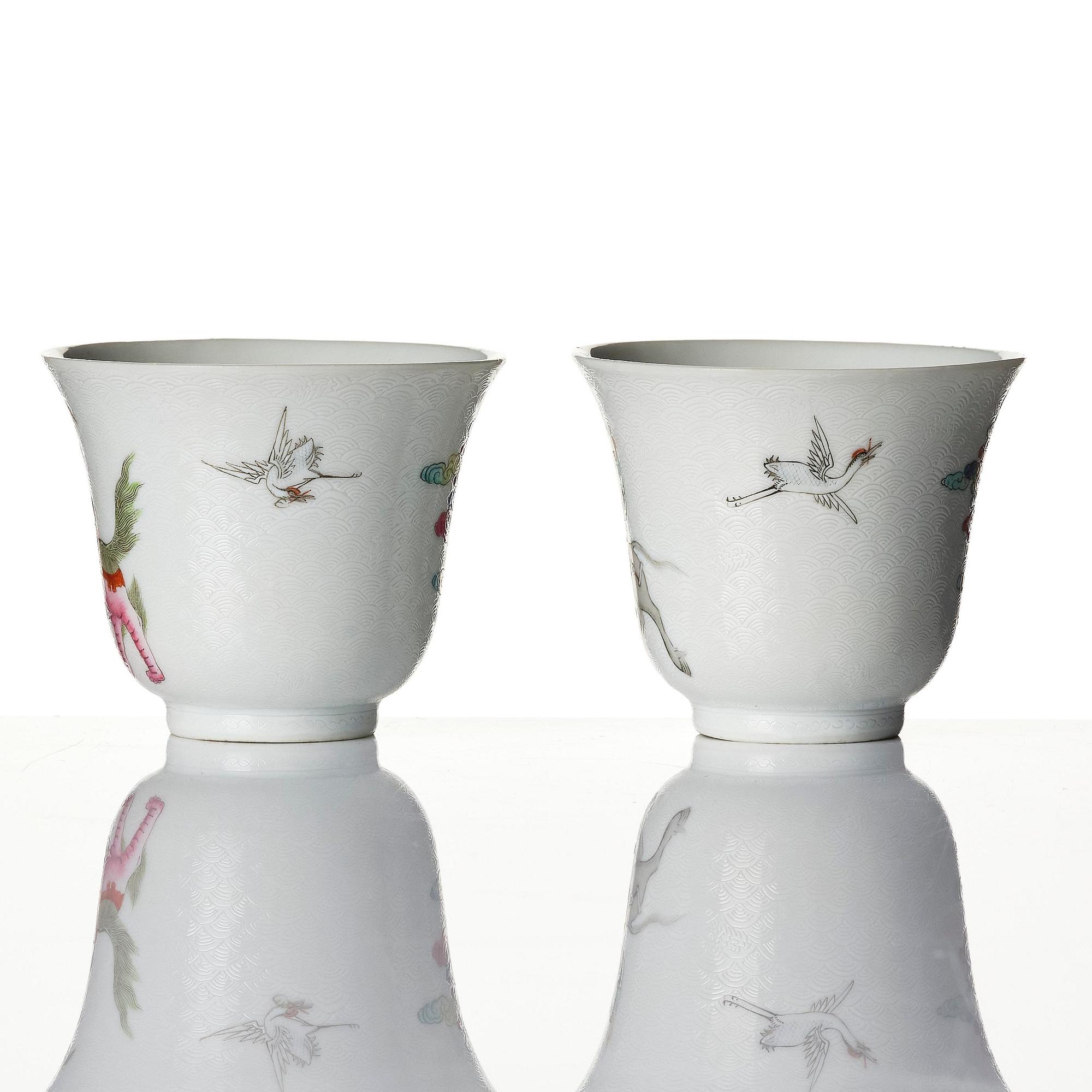 Koppar, ett par, porslin, Qingdynastin, 1800-tal.