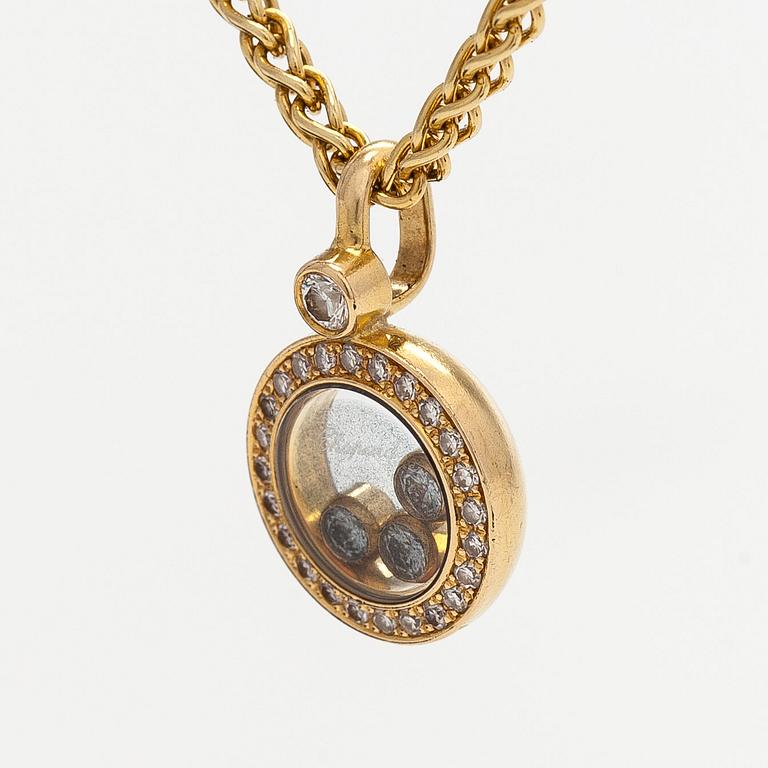 Chopard, an 18K gold 'Happy Diamonds' necklace with brilliant-cut diamonds.