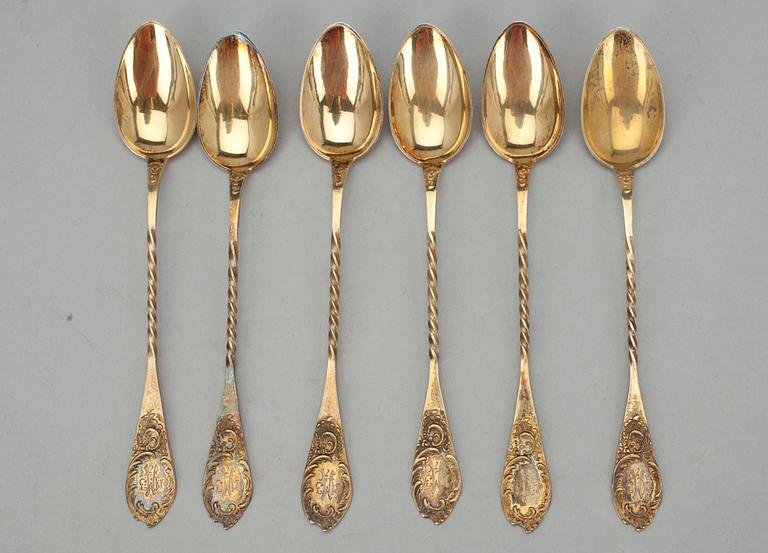 SKEDAR, 6 st, förgyllt silver 813, Kello- ja Kulta Harma Oy, Villmanstrand Finland 1937. Vikt ca 70,3 g.