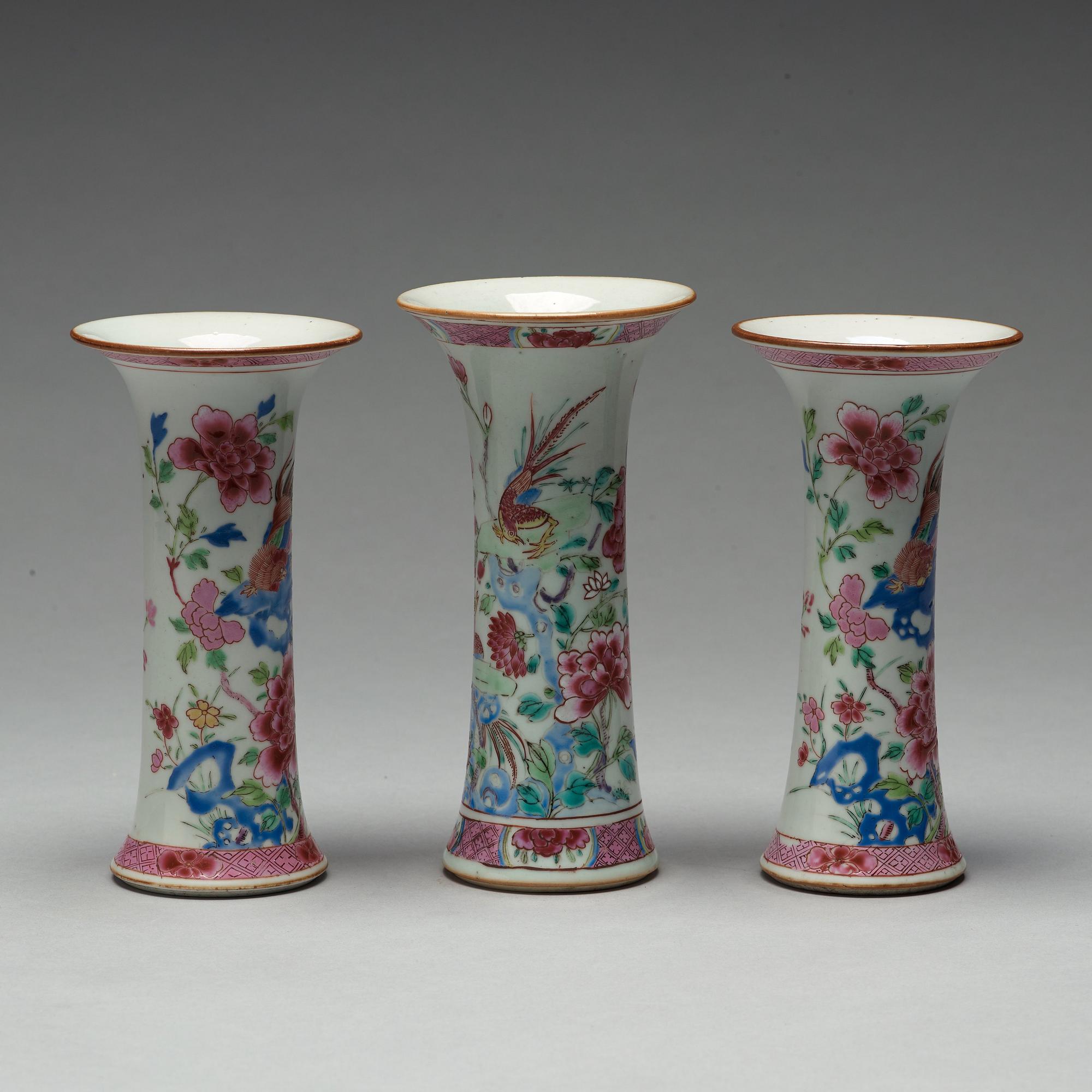 Three famille rose vases, Qing dynasty, Qianlong (1736-95).