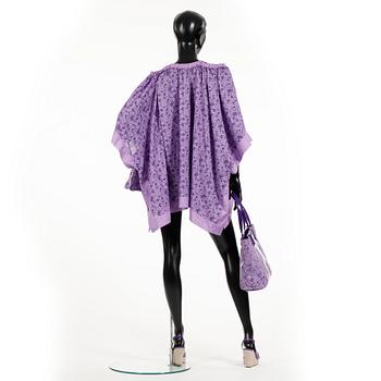 LOUIS VUITTON, a purple beach ensemble consisiting of a tunic, sandalettes, and two bags.