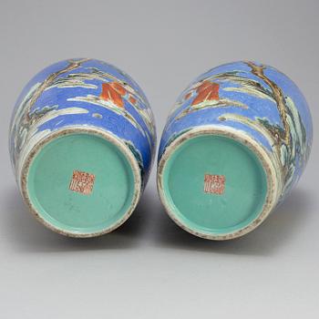 A pair of figural vases, late Qing dynasty, with Qianlong mark, about 1900.