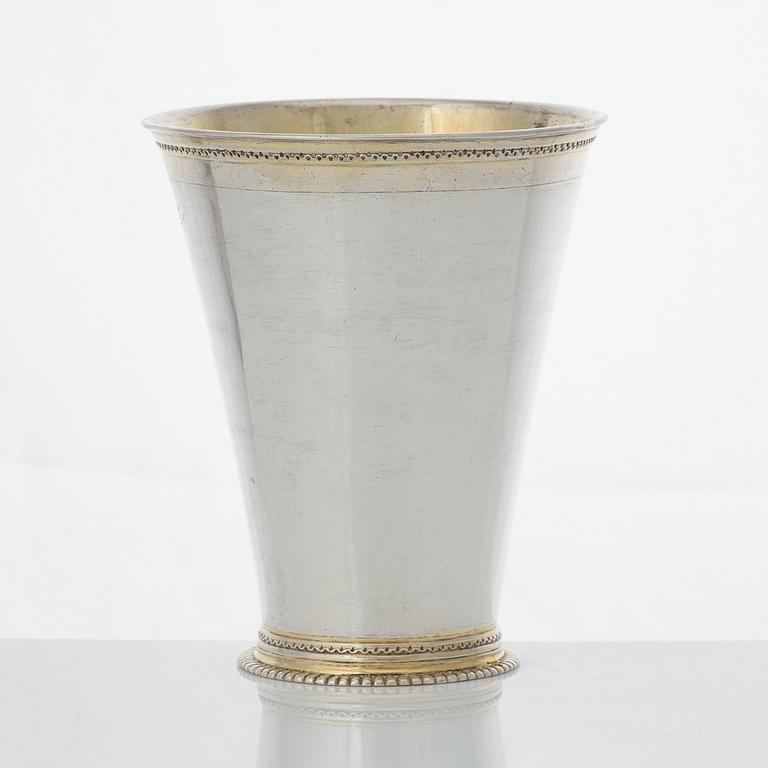 A Swedish early 18th century parcel-gilt silver beaker, mark of Petter Ersson Lund, Stockholm 1713.