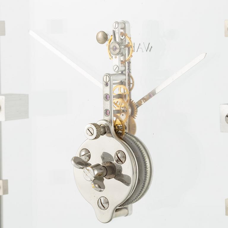 Jaeger-LeCoultre, "Double Signed Wako", table clock, 15 x 15.5 x 3 (4.5) cm.