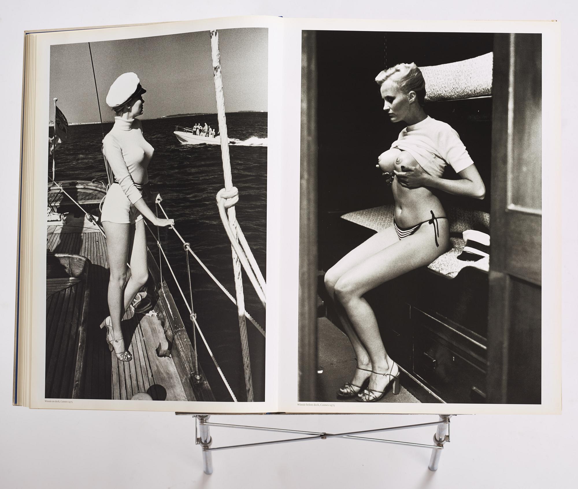 Helmut Newton, Signed book published by Taschen, Monte Carlo, 1999, ed 10000, with a metal table.
