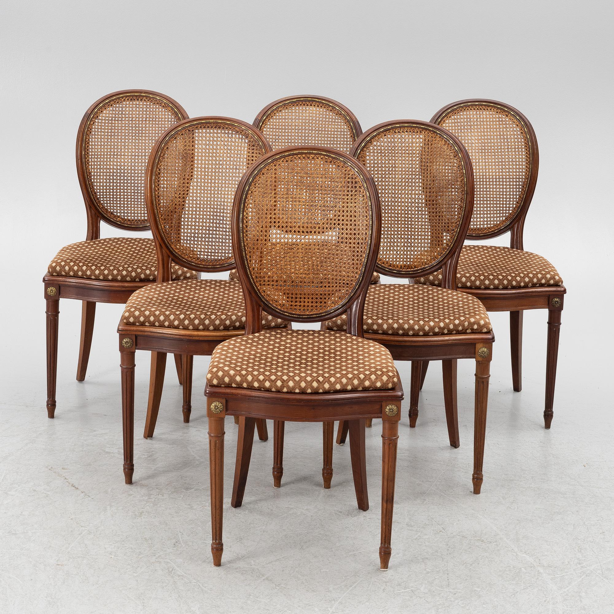 Stolar, 6 st, gustaviansk stil, 1900-tal.