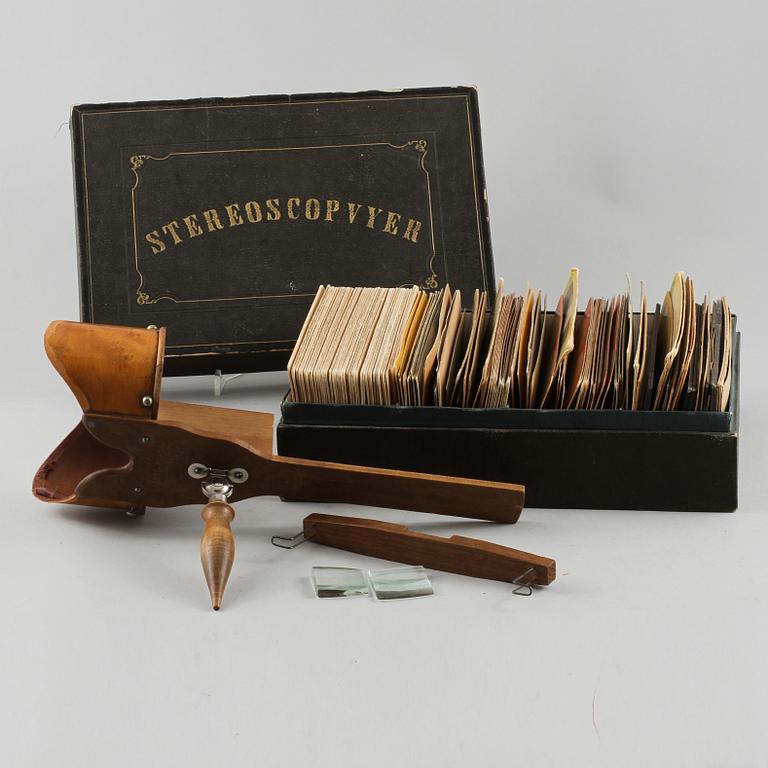 STEREOSCOPE med VYER, ca 140 st, 1800/1900-tal.