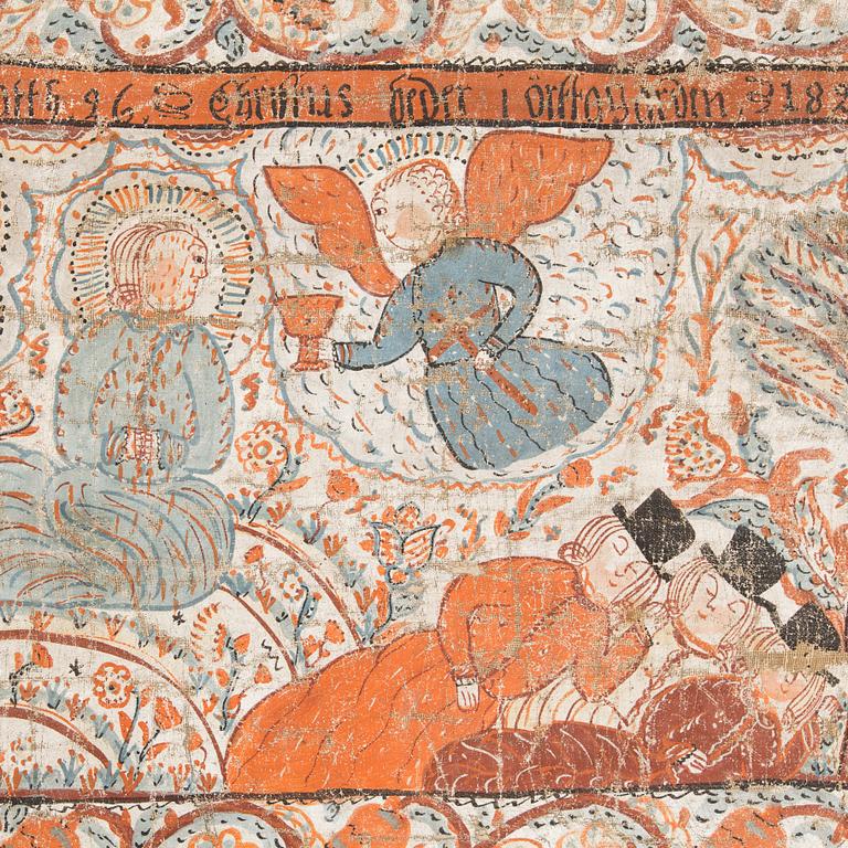 A traditional folk art wall painting southern Sweden 19th century.