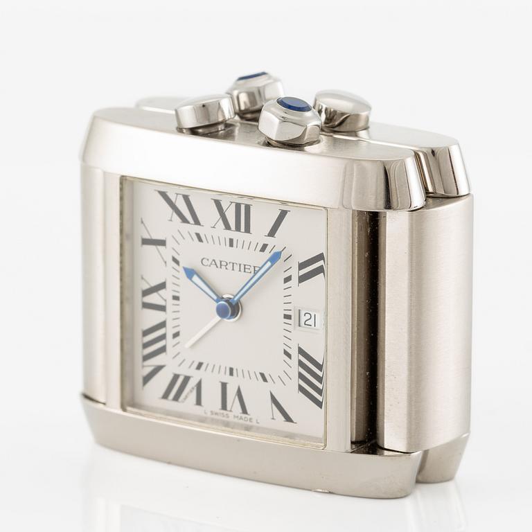 Cartier, Tank Francaise, Dual-Time, desk watch/travel watch, 35 x 41 (82) mm.