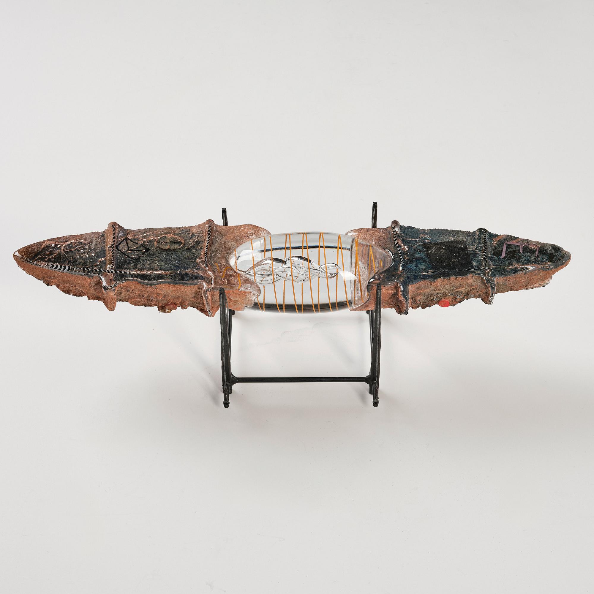 Bertil Vallien, "Precious Cargo", unik skulptur, båt, sandgjutet glas, Kosta Boda 1987.