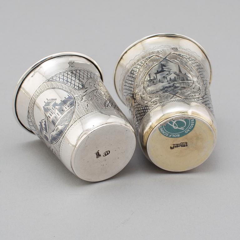 Two Russian 19th century silver and niello beakers, marked Moscow.