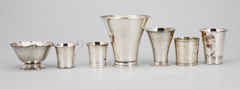 PARTI SILVER, 7 delar. Bl a  Arvid Öhrn, Gävle 1845. Tot vikt ca 345 g.