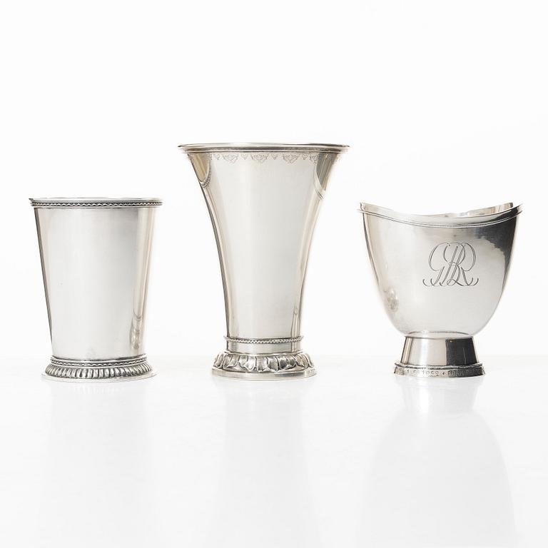 Bägare, 3 st, silver, Stockholm 1920-50-tal.