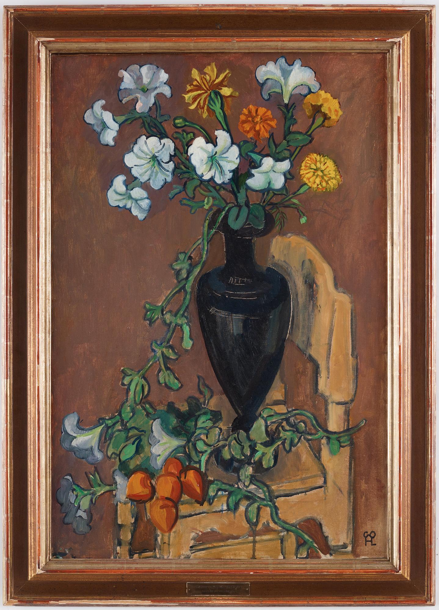 Hilding Linnqvist, Flowers in a black vase.