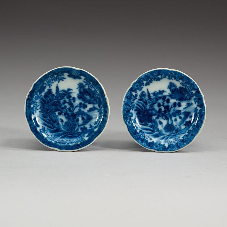 A pair of blue and white salts, Qing dynasty, Qianlong (1736-95).