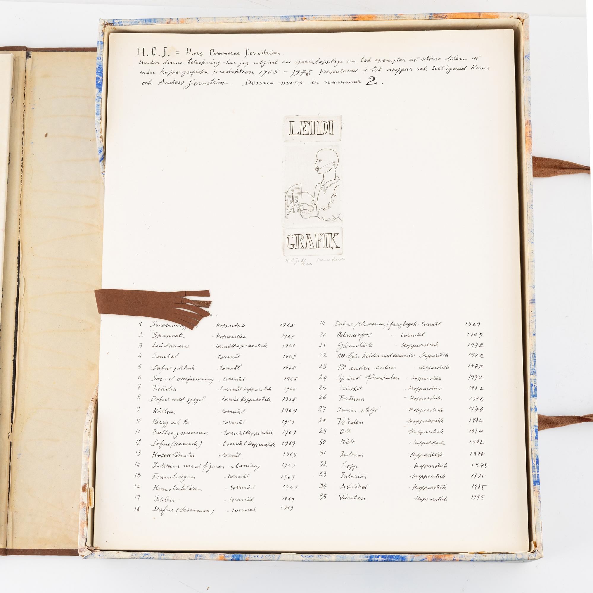 Franco Leidi, box with 35 copper plates/dry points, 1968-75.