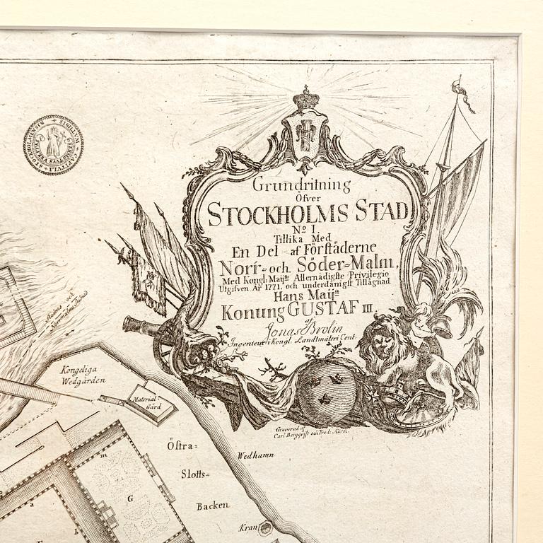 Jonas Brolin, karta över Stockholm, kopparstick, Stockholm 1771.