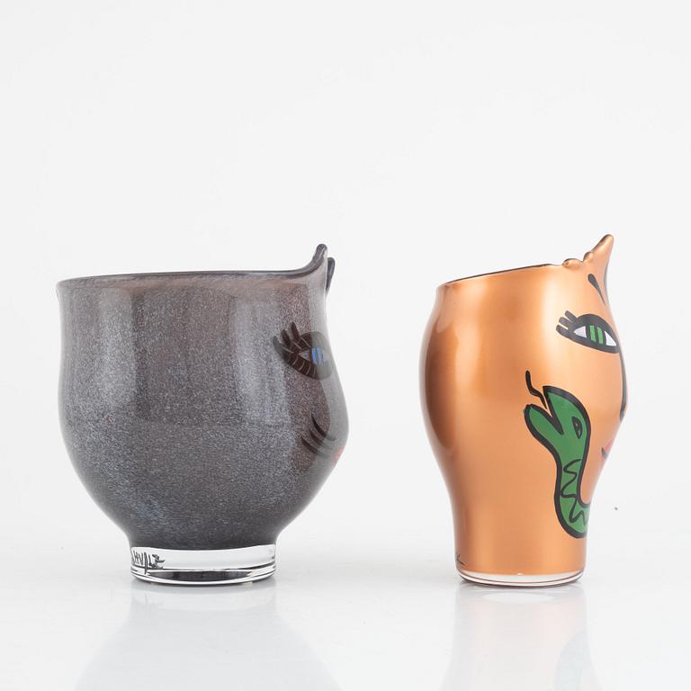 Ulrica Hydman-Vallien, two 'Open Mind' vases, Kosta Boda.