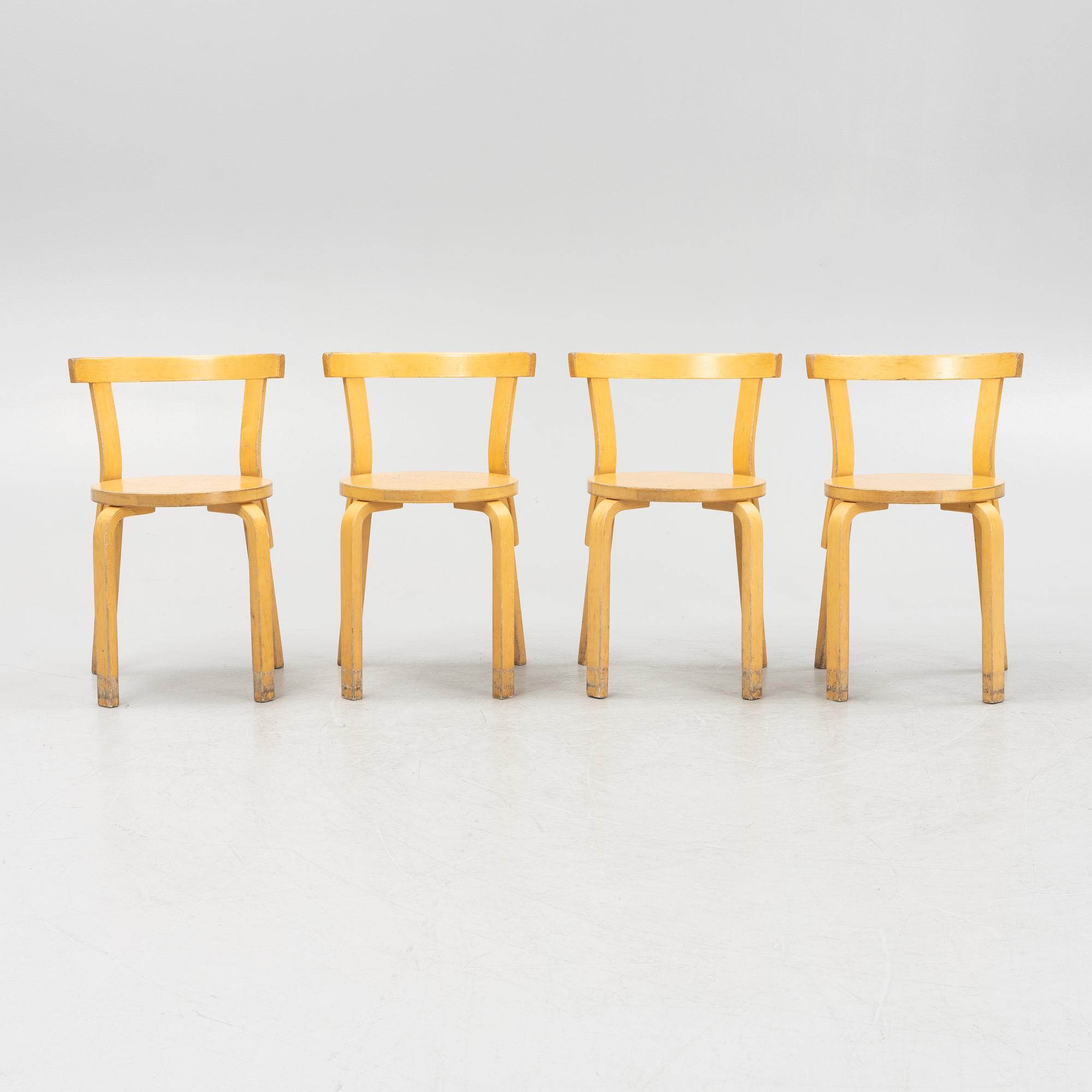 Alvar Aalto, stolar, 4 st, modell 69, Artek, Finland, 1900-talets andra hälft.
