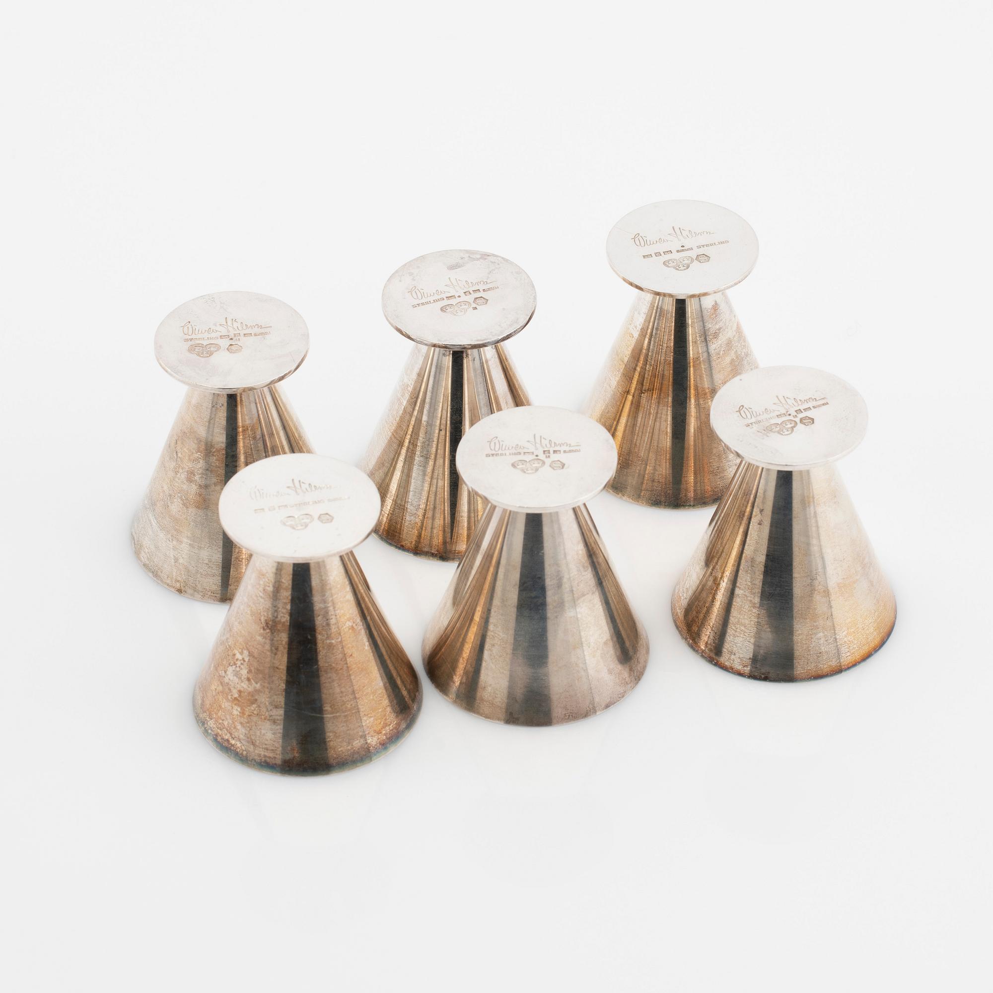 Wiwen Nilsson, cocktail glasses, 6 pcs., silver, Lund, 1957-63.
