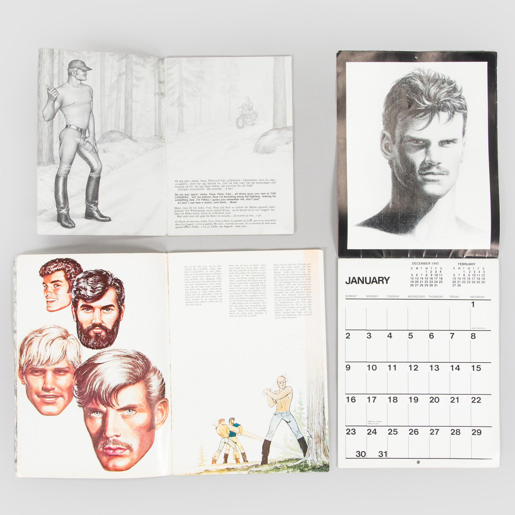 Tom of Finland (Touko Valio Laaksonen), ja Dom Orejudos (Etienne & Stephen) sekä Jim Frecnh (Rip Colt), lehtiä 6 kpl, sekä kalenteri, 1970-90-luku.