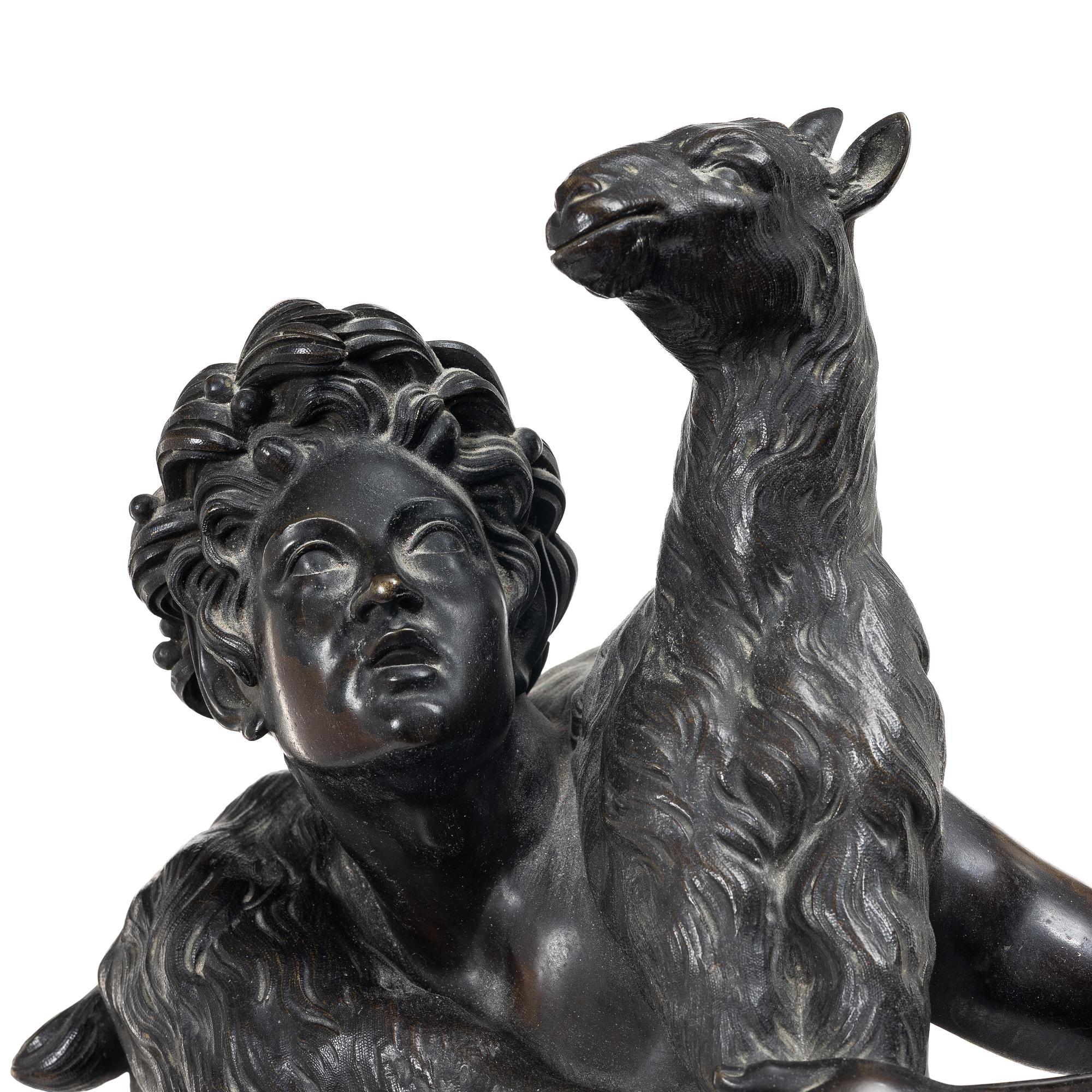 Sculpture, bronze. Faun with lamb. After a Roman model, 20th century.