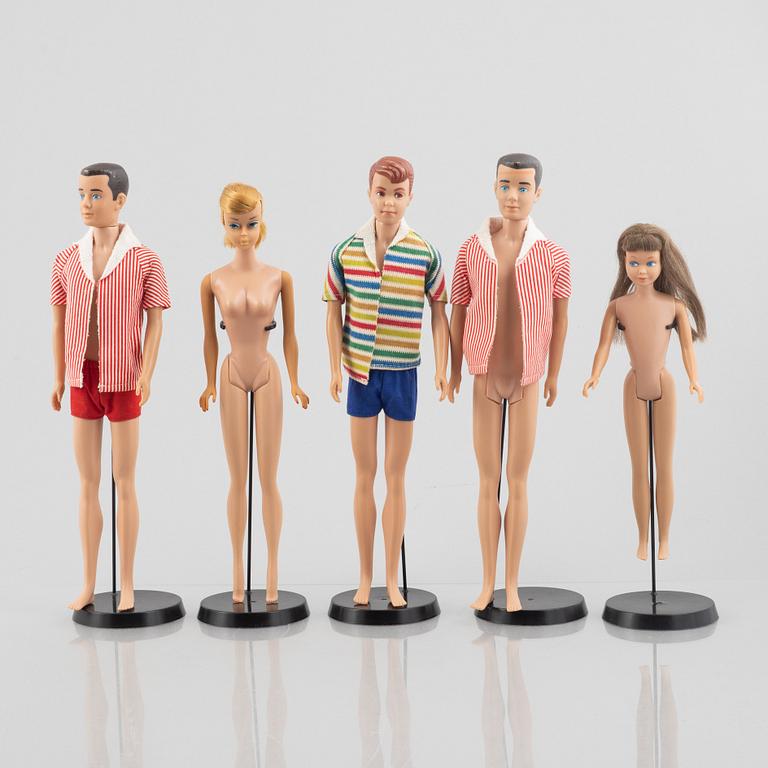 Barbie dolls, 5 pcs, Mattel, 1960s.