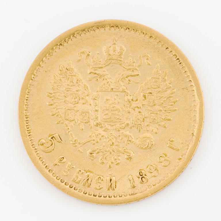 Nikolai II, gold coin, Russia, 5 Rubles, 1898.